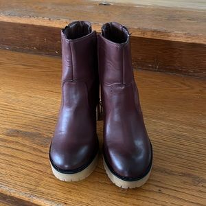 Burgundy Sun and Stone lug boots with zipper